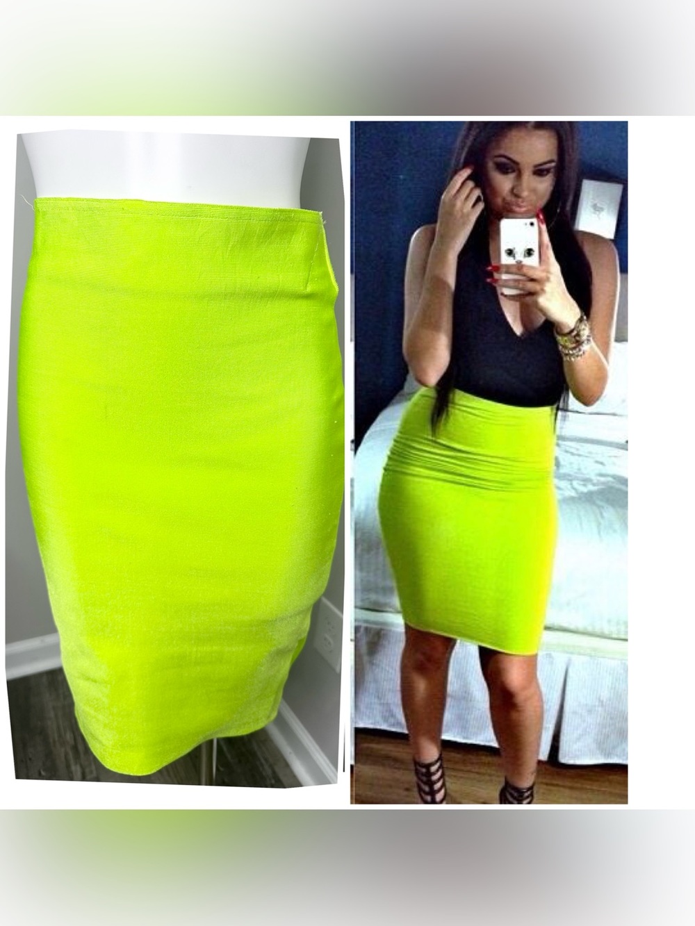 WOW couture Neon Lime Green Pencil Skirt- large